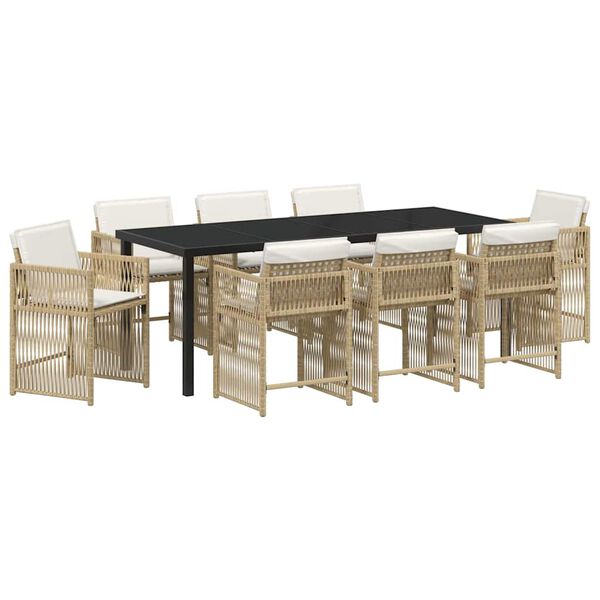 vidaXL Garten Essgruppe 9 pcs Beige Poly-Rattan