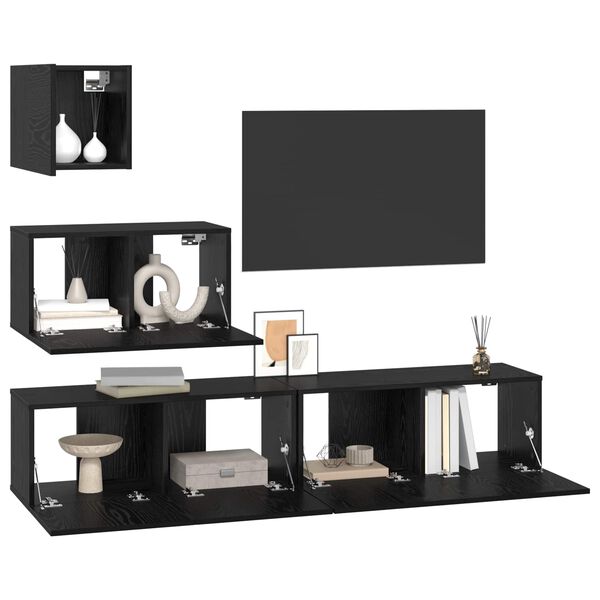 vidaXL TV-Schrankset 3 pcs Schwarz Eichen-Optik Holzwerkstoff