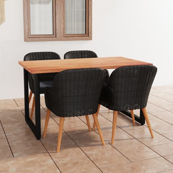 vidaXL 5-tlg. Garten-Essgruppe mit Kissen Poly Rattan Schwarz