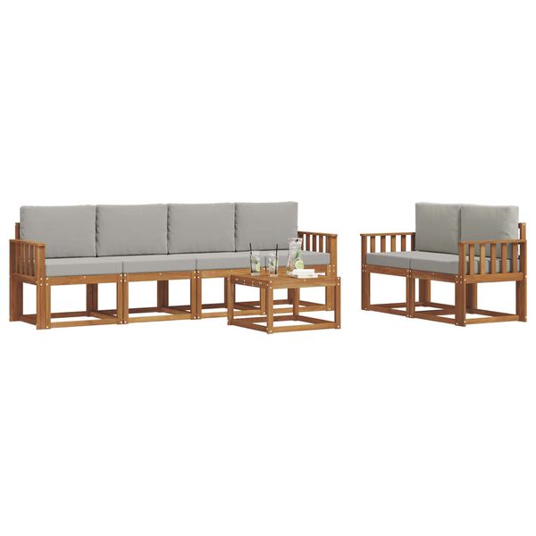 vidaXL Outdoor-Sofagarnitur mit Kissen 7 pcs Nat&uuml;rlich und Hellgrau