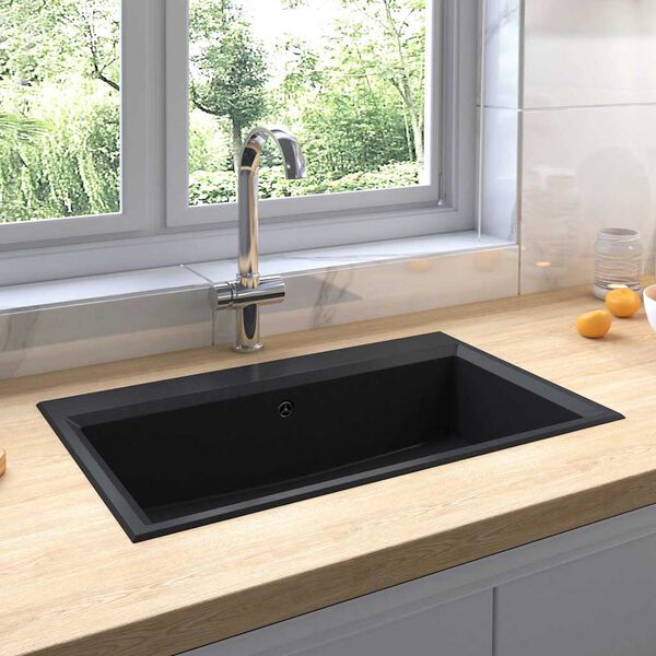 vidaXL K&uuml;chen-Sp&uuml;le Schwarz 79 x 50 x 31 cm Quarz und Harz