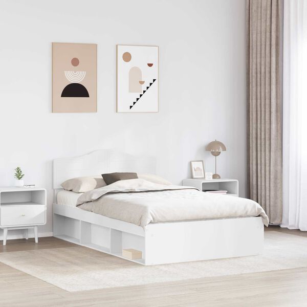 vidaXL Bettrahmen mit Kopfteil Wei&szlig; 135 x 190 cm Massives Kiefernholz