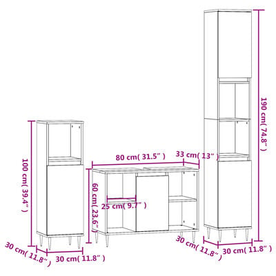 vidaXL 3-tlg. Badmöbel-Set Schwarz Holzwerkstoff