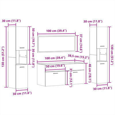 vidaXL 4-tlg. Badmöbel-Set Hochglanz-Weiß Holzwerkstoff