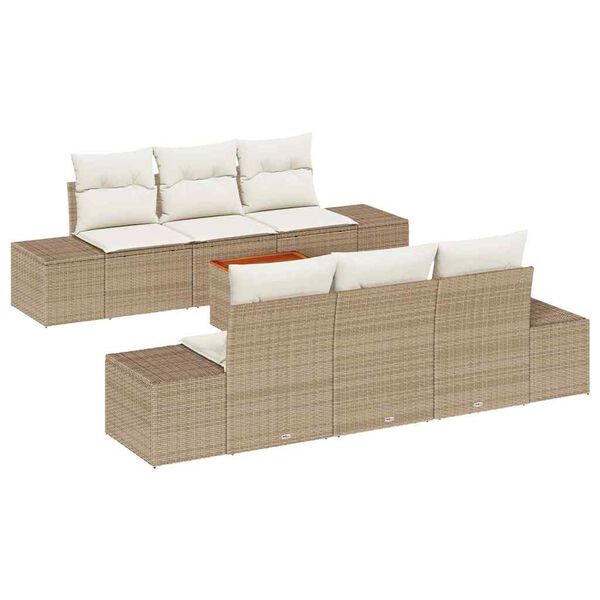 vidaXL Gartensofa-set mit Kissen 7 pcs Beige Poly-Rattan