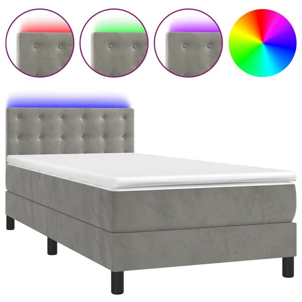 vidaXL Boxspringbett mit Matratze & LED Hellgrau 80x200 cm Samt