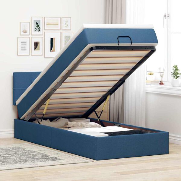 vidaXL Ottoman-Bett mit Matratze & LEDs Blau 80x200 cm Stoff