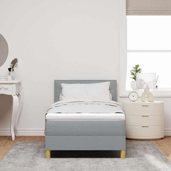 vidaXL LED Boxspringbett mit Matratze Hellgrau 90 x 190 cm Stoff