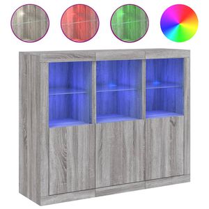 vidaXL Sideboards mit LED-Leuchten 3 Stk. Grau Sonoma Holzwerkstoff