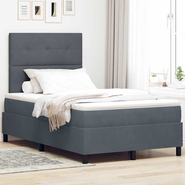 vidaXL LED Boxspringbett mit Matratze Dunkelgrau 120 x 190 cm Stoff