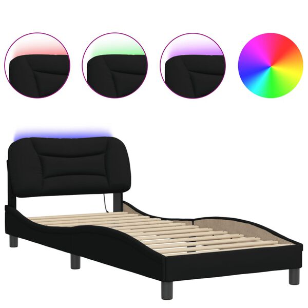 vidaXL Bettgestell mit LED ohne Matratze "Hvar" Schwarz 90x200 cm Stoff