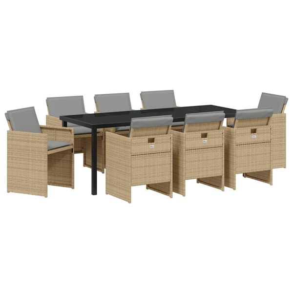 vidaXL Garten Essgruppe 9 pcs Beige Poly-Rattan