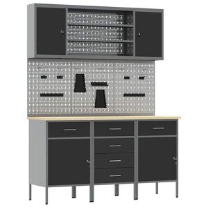 vidaXL Werkbank mit Schubladen 7 pcs Schwarz Ingenieure Holz und Stahl