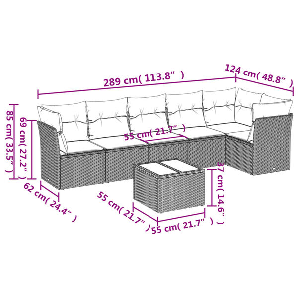 vidaXL 7-tlg. Garten-Sofagarnitur mit Kissen Schwarz Poly Rattan