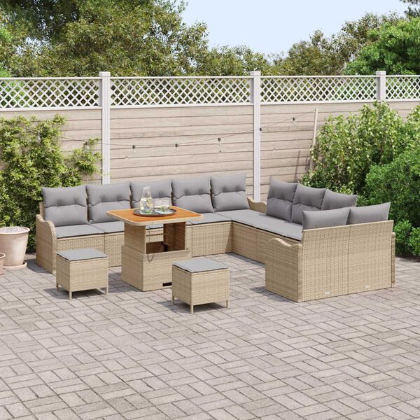 vidaXL Garten-Sofa-Set mit Kissen mit Kissen 13 pcs Beige und Hellgrau
