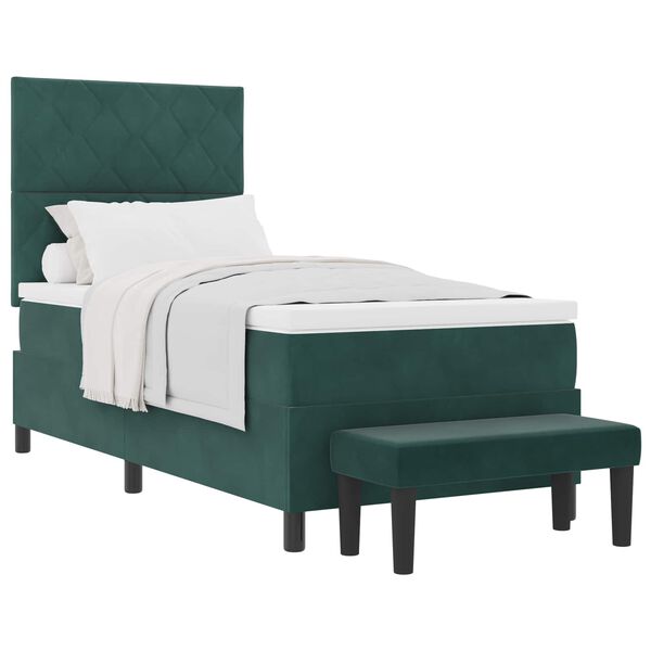vidaXL Boxspringbett mit Matratze Dunkelgr&uuml;n 90 x 200 cm Samt