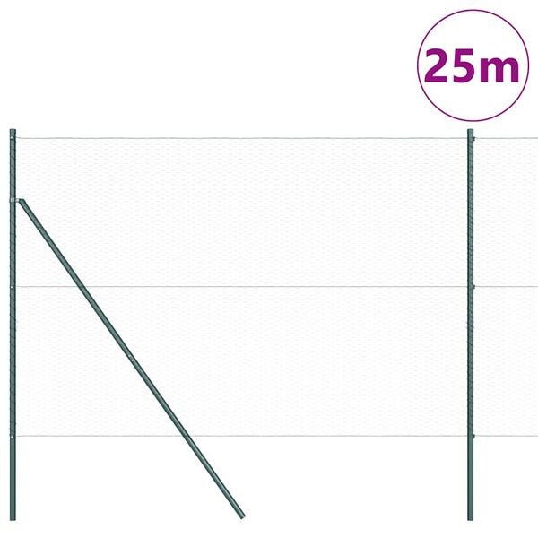 vidaXL Zaunpfosten Gr&uuml;n 25 x 1,6 m (25 mm Netz) Stahl und PVC