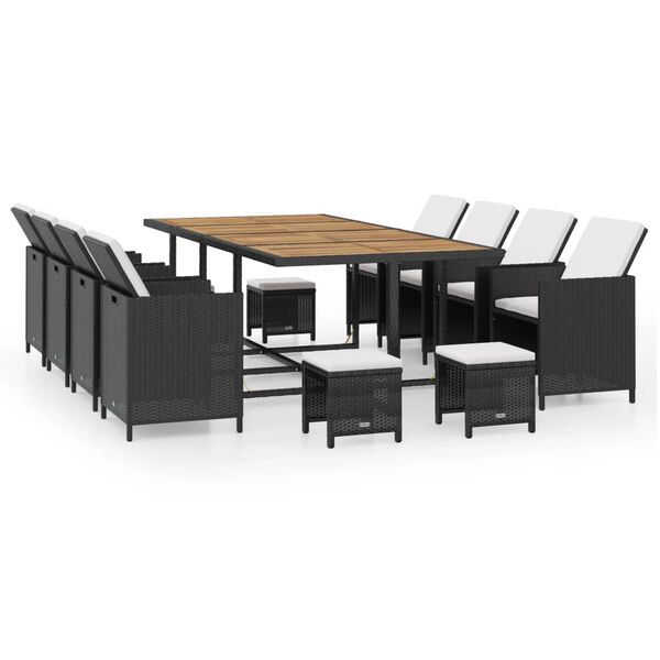 vidaXL 13-tlg. Garten-Essgruppe Poly Rattan Akazienholz Schwarz