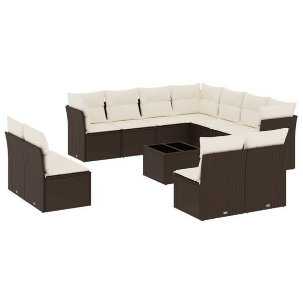 vidaXL 12-tlg. Garten-Sofagarnitur mit Kissen Braun Poly Rattan