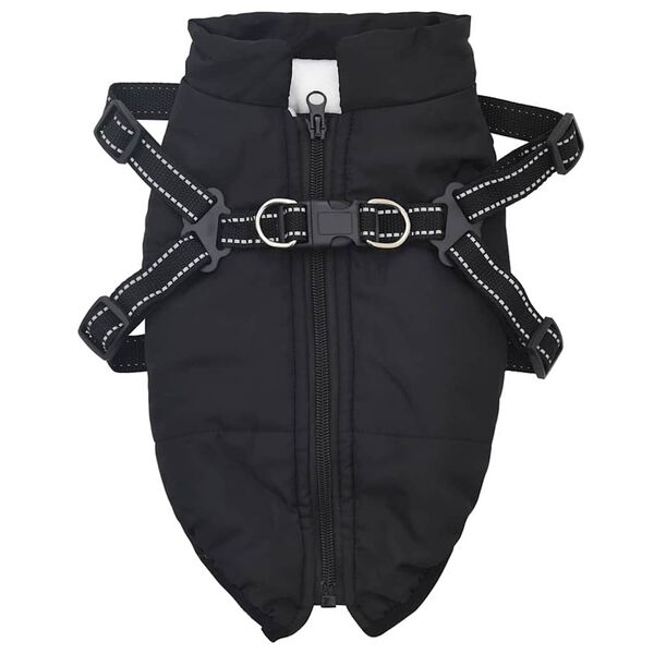 vidaXL Hundemantel mit Geschirr Schwarz M Fleece und Polyester
