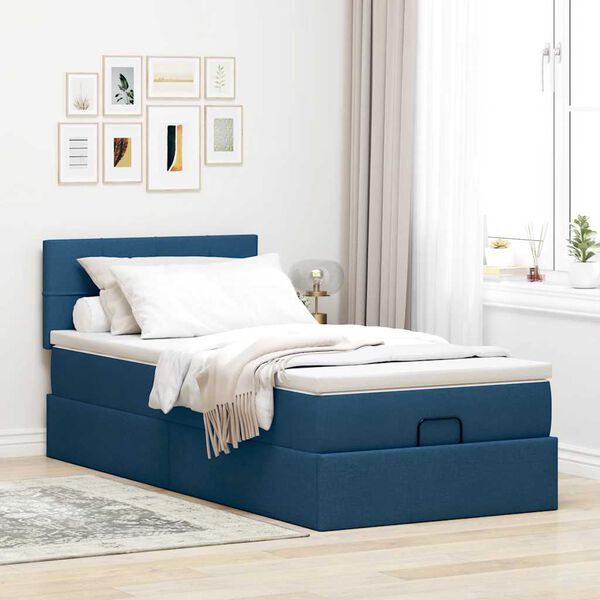 vidaXL Ottoman-Bett mit Matratze Blau 80x200 cm Stoff