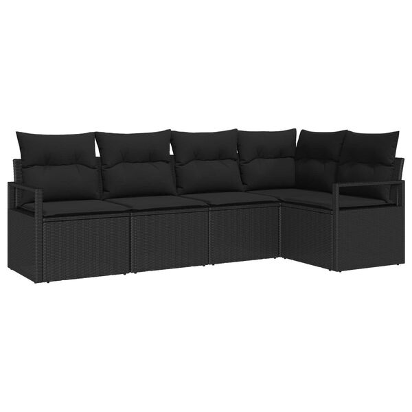 vidaXL Gartensofa-set mit Kissen 5 pcs Schwarz Poly-Rattan