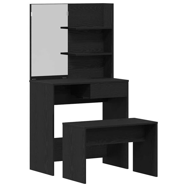 vidaXL Schminktisch-Set 2 pcs Schwarz Eichen-Optik Holzwerkstoff