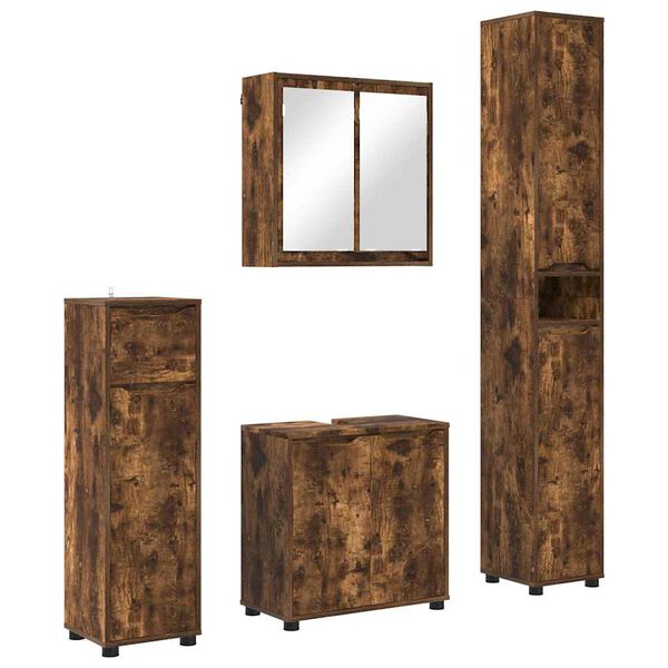 vidaXL Badezimmerm&ouml;bel-Set 4 pcs Ger&auml;ucherte Eiche Holzwerkstoff
