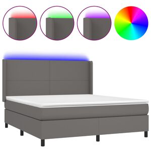 vidaXL Boxspringbett mit Matratze & LED Grau 180x200 cm Kunstleder