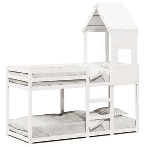 vidaXL Etagenbett mit Dach Wei&szlig; 90x190 cm Massivholz Kiefer