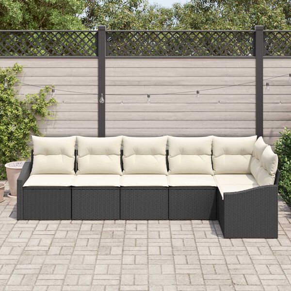 vidaXL Sofa Set mit Kissen 6 pcs Schwarz und Creme Poly-Rattan