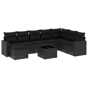 vidaXL 9-tlg. Garten-Sofagarnitur mit Kissen Schwarz Poly Rattan