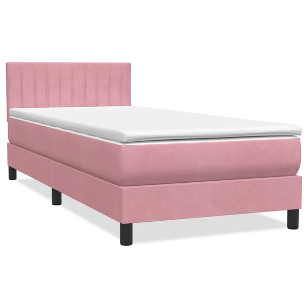 vidaXL Boxspringbett mit Matratze & LED Rosa 100x210 cm Samt