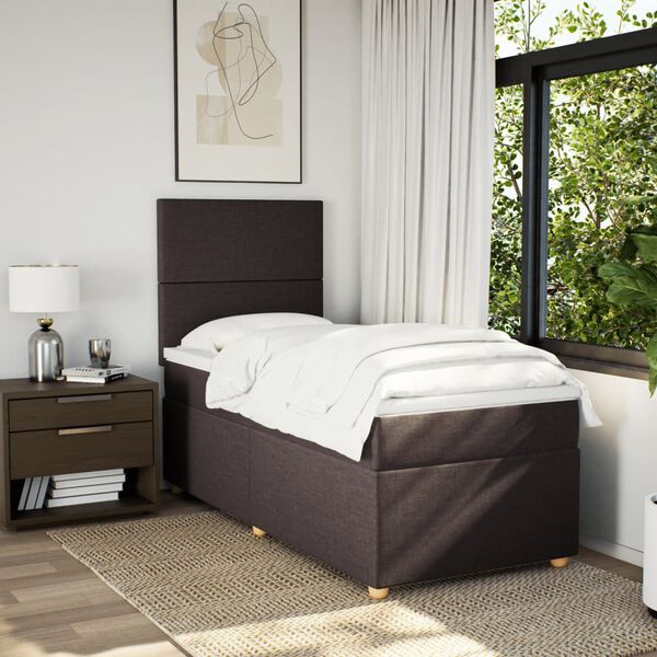 vidaXL Boxspringbett mit Matratze Dunkelbraun 100x200 cm Stoff