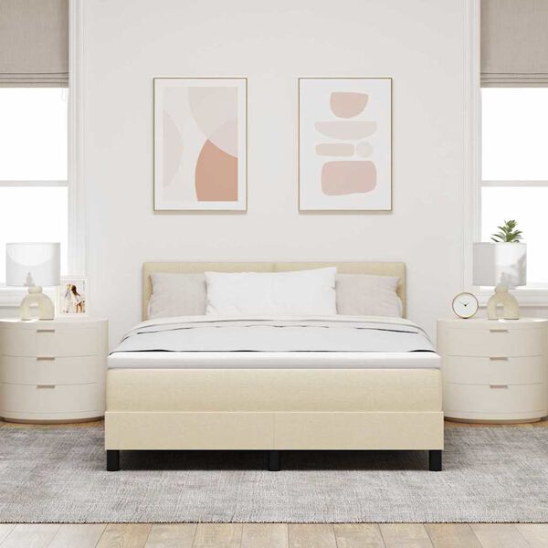 vidaXL Boxspringbett mit Matratze mit LED Creme 140 x 200 cm Stoff