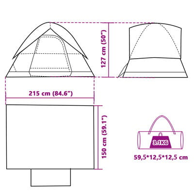 vidaXL Kuppel-Campingzelt 2 Personen Grün Wasserdicht