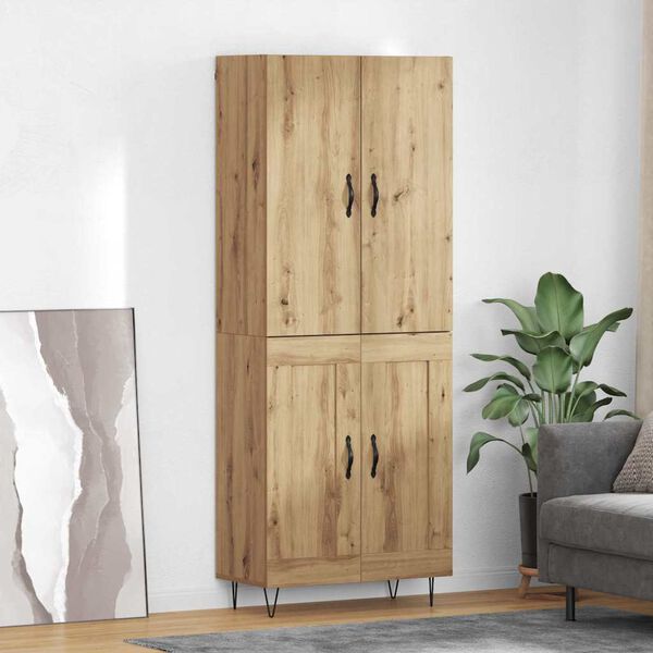 vidaXL Highboard 2 pcs Artisan-Eiche Ingenieurholz und Glas
