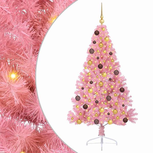 vidaXL K&uuml;nstlicher vorbeleuchteter Weihnachtsbaum Rosa 180 cm PVC