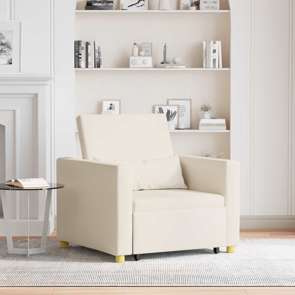 vidaXL Ausziehbare Schlafcouch Einzel Cremewei&szlig; 90 x 165 x 87 cm Stoff