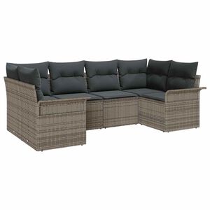 vidaXL Garten-Sofa-Set mit Speicher 6 pcs Grau Poly Rattan