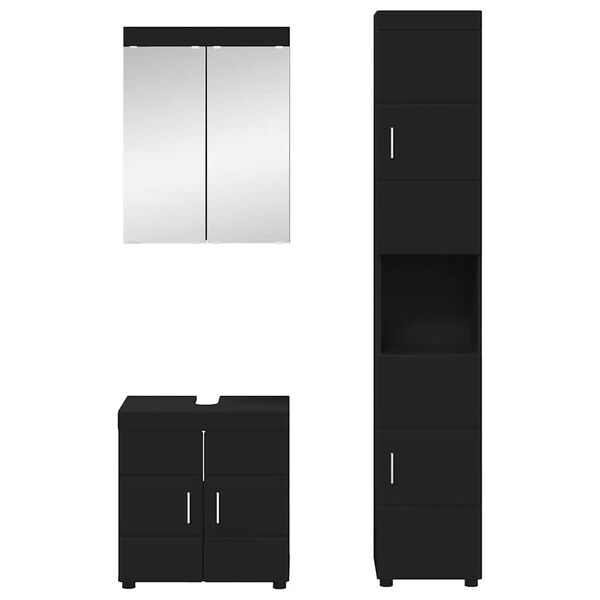 vidaXL Badezimmerm&ouml;bel-Set mit Regal TULUM Schwarz Holzwerkstoff