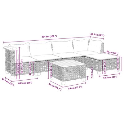 vidaXL 6-tlg. Garten-Sofagarnitur mit Kissen Schwarz Poly Rattan