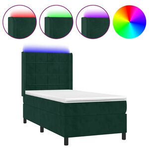 vidaXL Boxspringbett mit Matratze & LED Dunkelgr&uuml;n 80x200 cm Samt