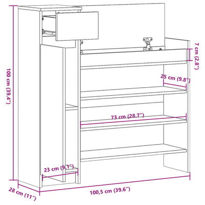 vidaXL Schuhschrank Weiß 100,5x28x100 cm Holzwerkstoff