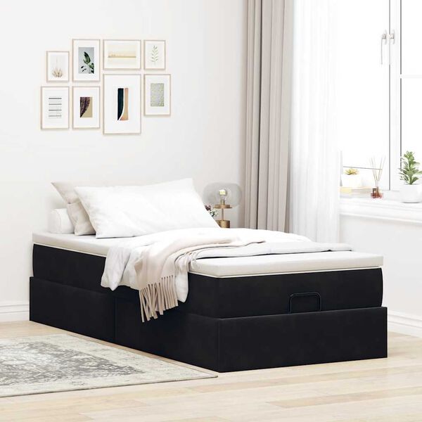 vidaXL Ottoman-Bett mit Matratze Schwarz 80x200 cm Samt