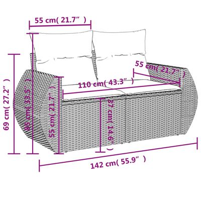 vidaXL 9-tlg. Garten-Sofagarnitur mit Kissen Hellgrau Poly Rattan