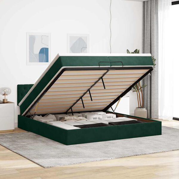 vidaXL Ottoman-Bett mit Matratze Dunkelgr&uuml;n 200x200 cm Samt