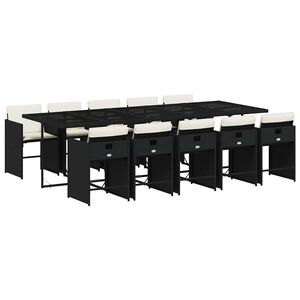 vidaXL 11-tlg. Garten-Essgruppe mit Kissen Schwarz Poly Rattan