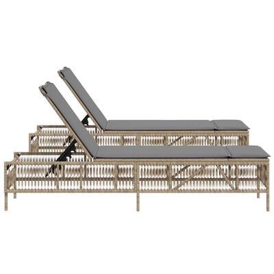 vidaXL Sonnenliegen mit Auflagen 2 Stk. Beige Poly Rattan