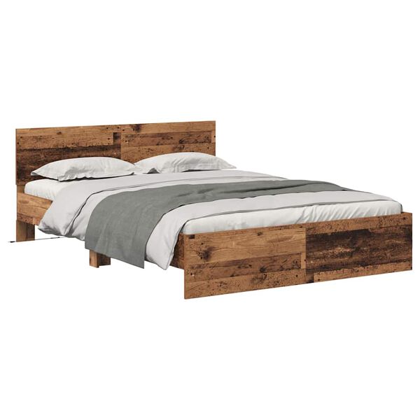 vidaXL Bettgestell mit Kopfteil Altholz 140 x 190 cm Holzwerkstoff
